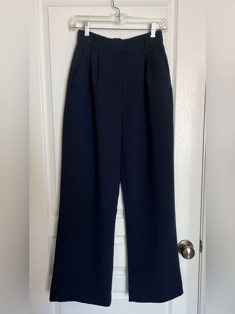 Abercrombie & Fitch Curve Love Navy Wide-Leg Trousers Old Money Effortless Pants - Picture 2 of 10
